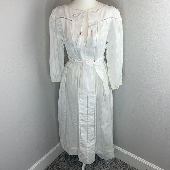 Zimmerman White Cotton Long Sleeve Belted Maxi Zim Sz 0/ Small/ US 4 - Picture 13 of 13